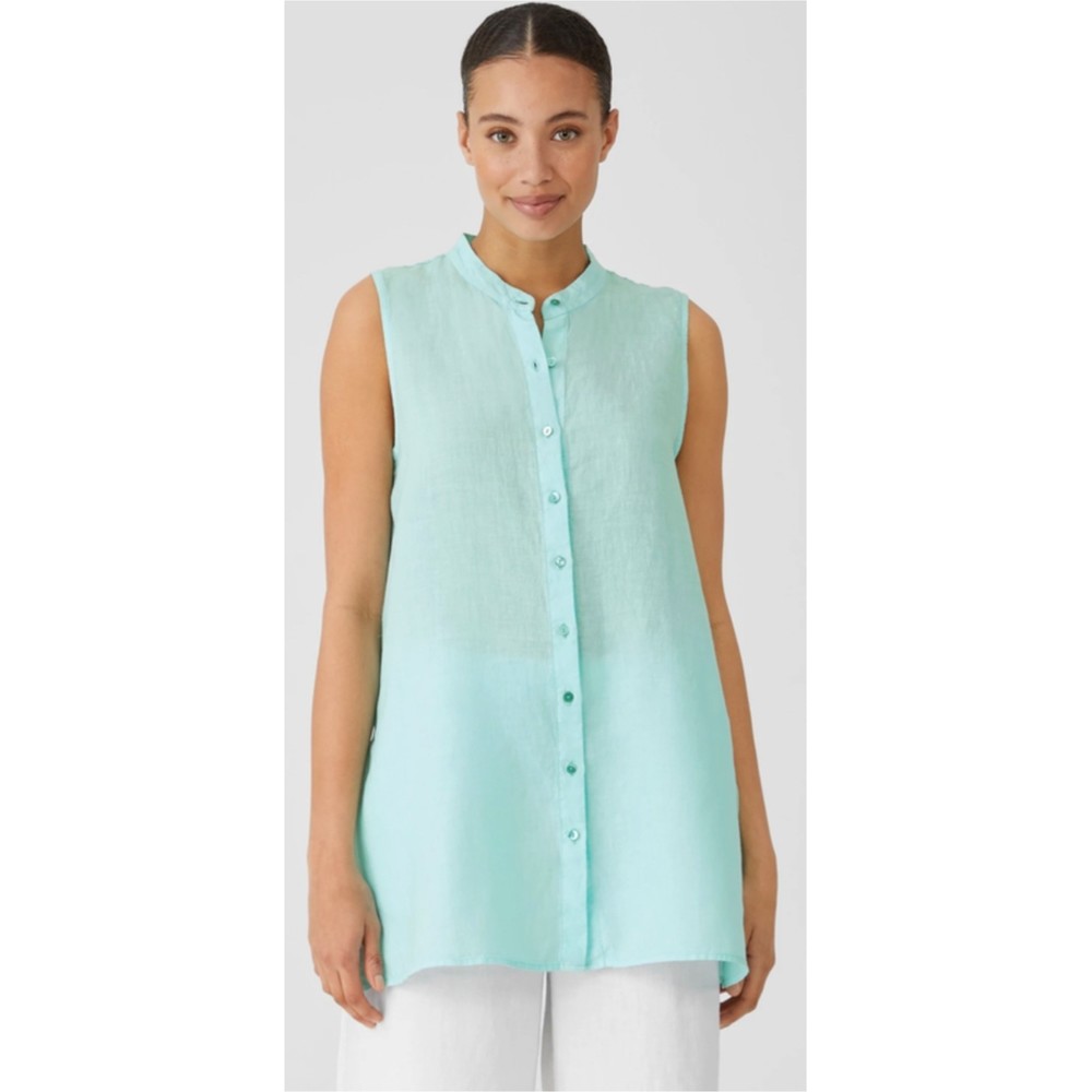 EILEEN FISHER Sleeveless Button Down Aqua Tunic